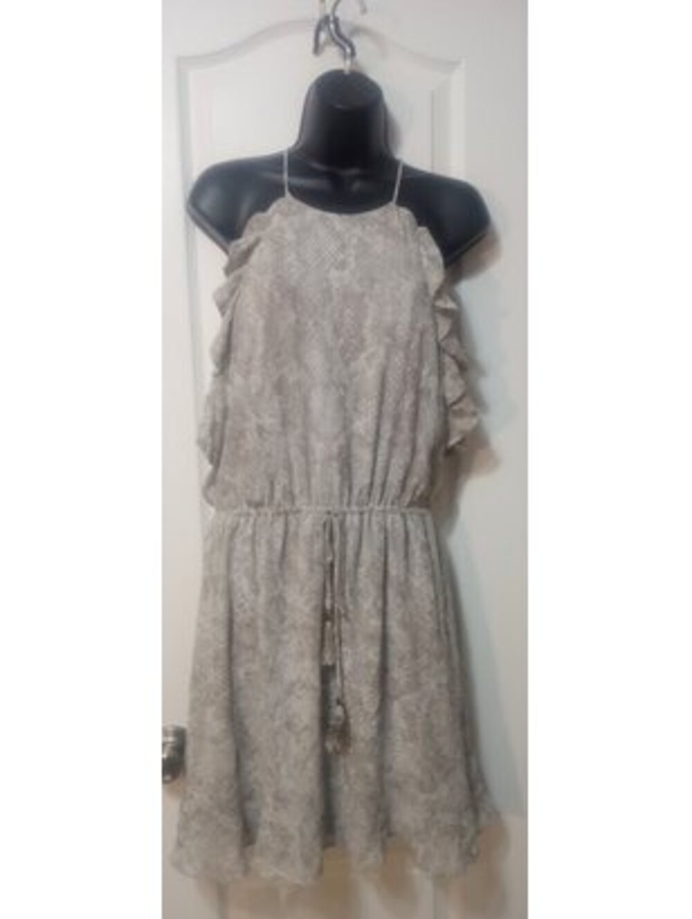 Gray Animal Print Ruffle Dress — GB, Size Large